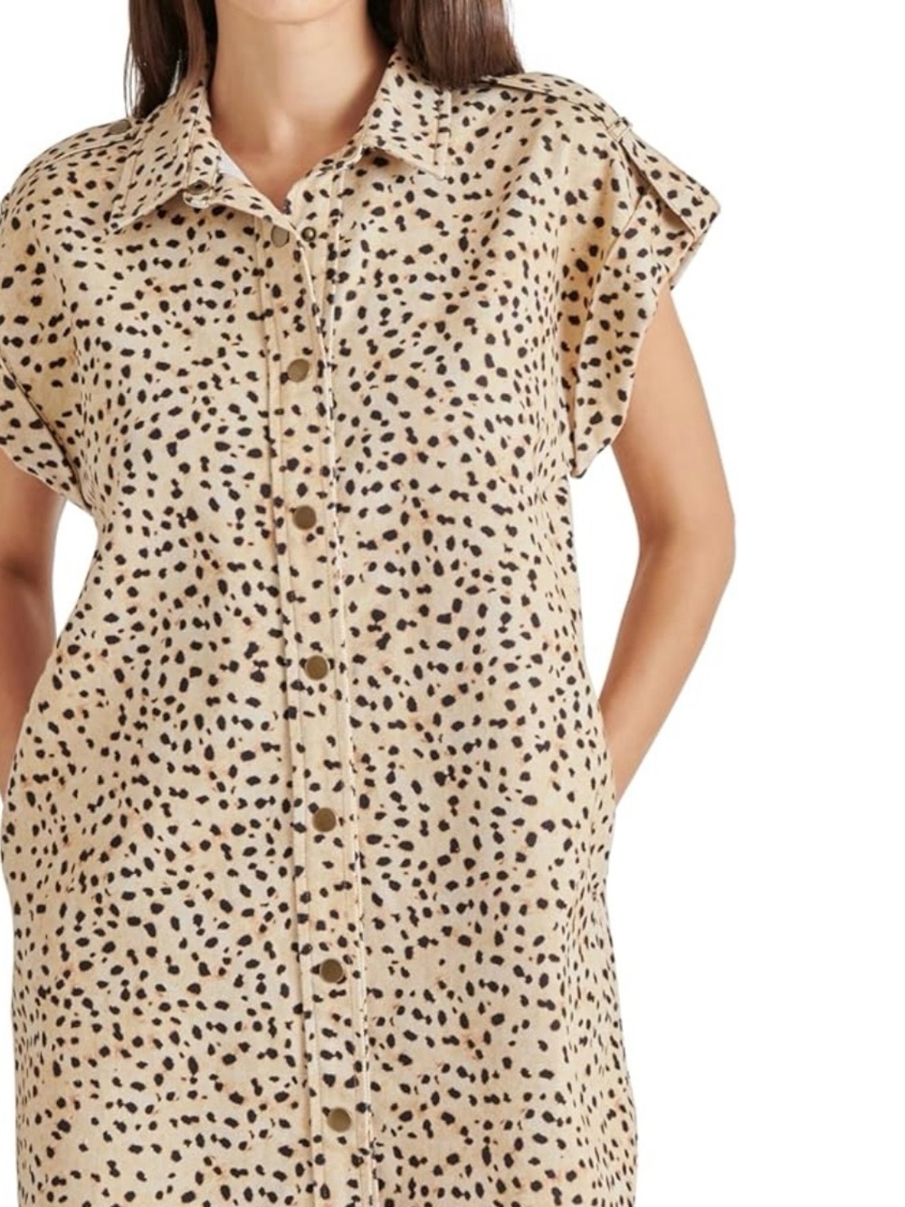Steve Madden Beige And Black Sleeveless Button-Front Ilara Dress Size Medium